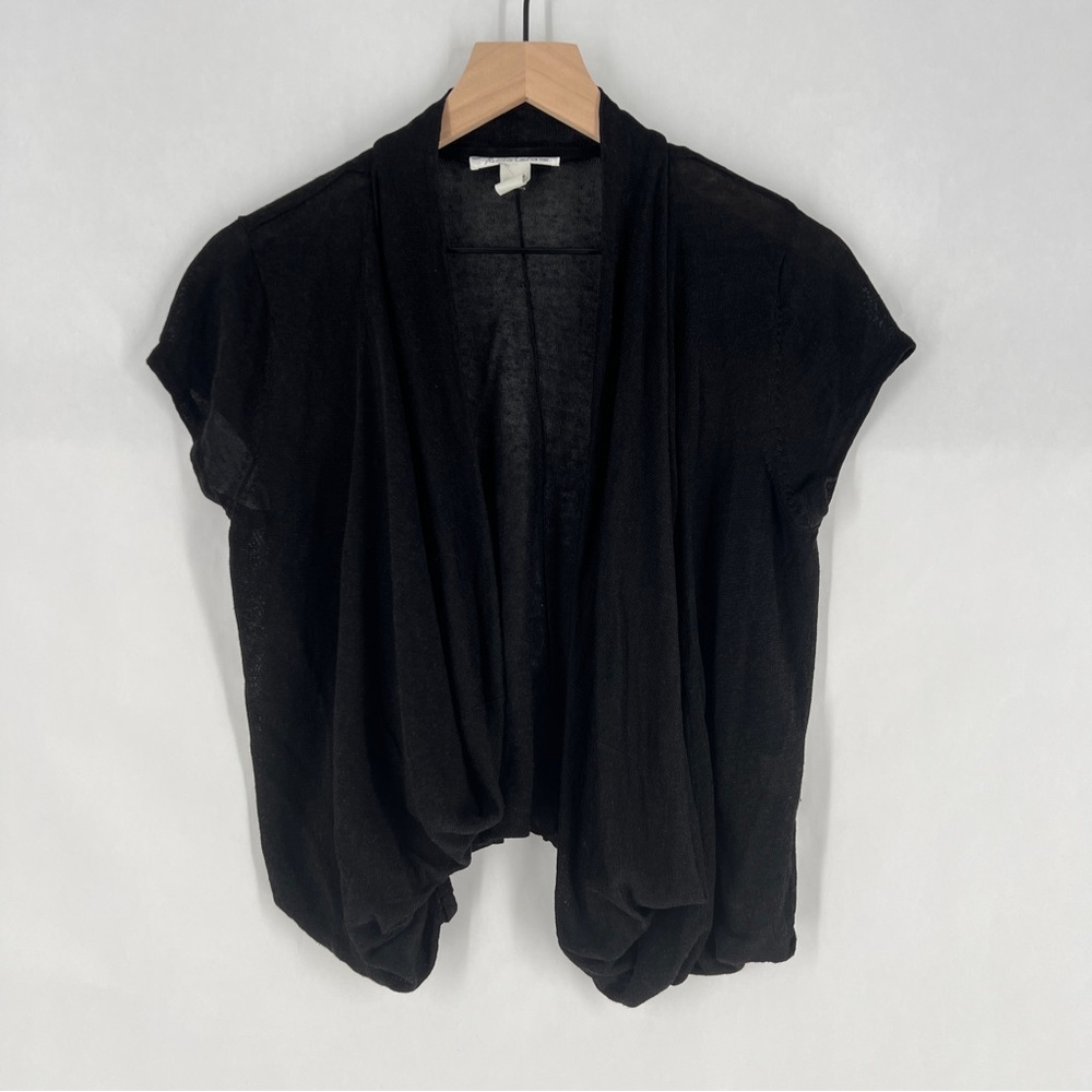 Kenneth Cole New‎ York Black Linen Blend Draped Open Front Cropped Cardigan S